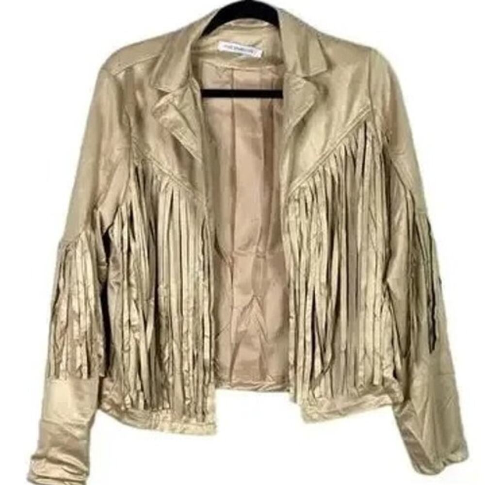 NWT Miss Sparkling Soft Faux Western Fringe Suede Lined Jacket Coat M CreamBeige - Picture 12 of 15